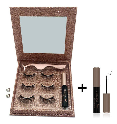 Pestañas Magnéticas Pink 3 Mod +extra Delineador Glitter Box