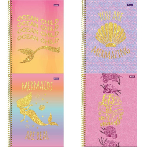 Caderno Universitário 1 Matéria Espiral Sereias 80 Folhas