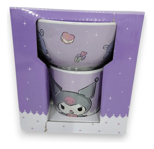 Taza De 400 Ml Y Tazón De 550 Ml Kuromi De Cerámica 2 Lila Emoticones
