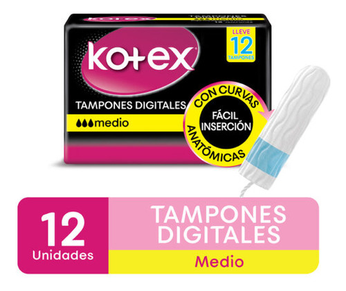 Kotex Tampones Digitales Medio X12u 