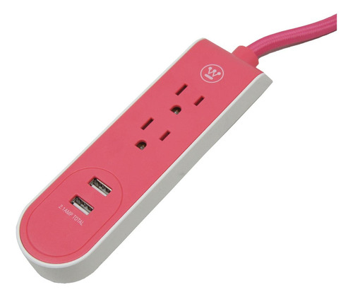 Extencion Eléctrica Cable Trenzado Rosa 2.7m 4 Tomas Con Usb