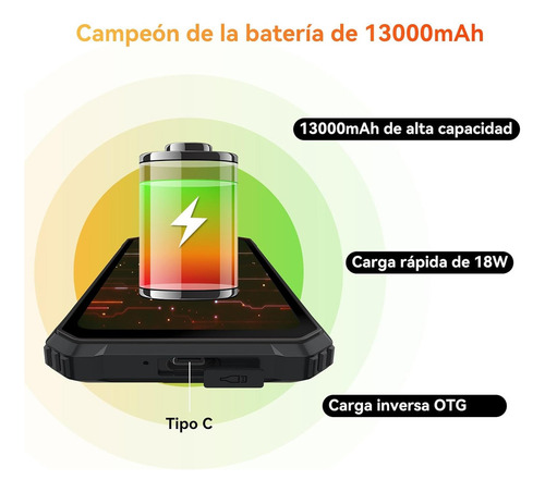 A Rugged Phones Unlocked, 2024 Blackview Bv6200 Waterproof Rugged Smartphone, 13000mah Battery 18w Fast Charge, Android 13, 4gb+64gb/2tb Expand
