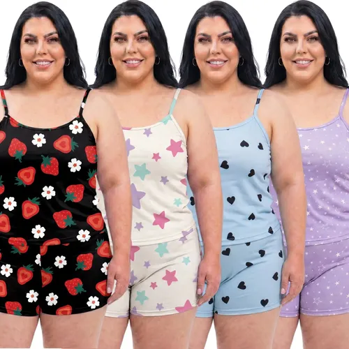 4 Pijamas Plus Size Conjuntos Feminino Baby Doll Microfibras