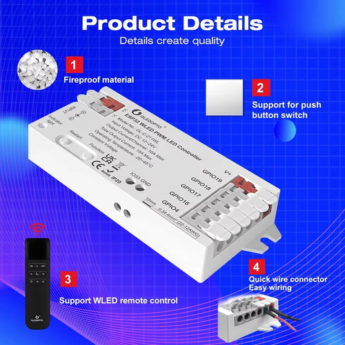 Controlador Led Esp32 Pwm Wled 5 Modos En 1 12-24-fs.
