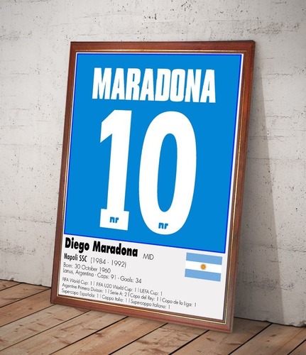 Diego Maradona Napoli N 10 Poster En Cuadro Vidriado 