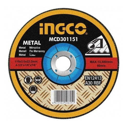 Disco Corte Metal 4½ X 3mm Ingco Mcd301151 - Smf Color Gris