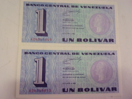 Billetes De 1 Bs Año Octubre 1989 Dos Consecutivos Tinoquito