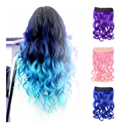 Imagen 4 de 10 de ¡ Extensión De Kanekalon Fucsia Cortina Cabello Ondulada !!