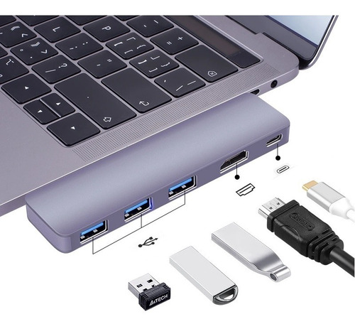 Imagen 2 de 4 de Hub Usb Tipo C, 5 En 1, Para Macbook Pro