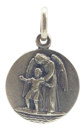 Medalla Ángel De La Guarda -  Plata - Cadena + Grabado- 16mm