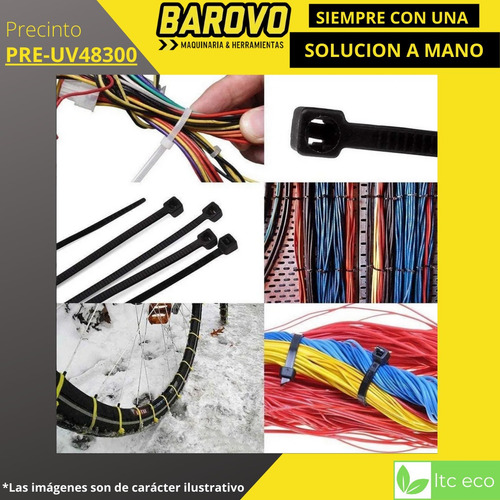 Imagen 5 de 10 de Precinto Plastico Prensacable 4,8 X 300 Mm X 100 Unidades