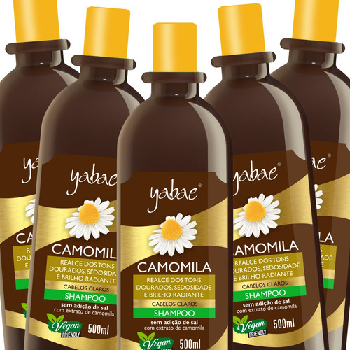 Kit 5 Shampoo Yabae Camomila 500ml - Brilho E Maciez