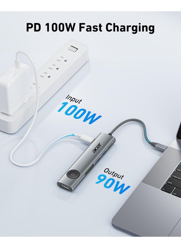 Acer Usb C Hub, Adaptador Usb C A Hdmi 7 En 1, Hdmi, 2 Puert