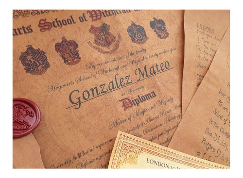Carta Hogwarts Personalizada+diploma Harry Potter Sello