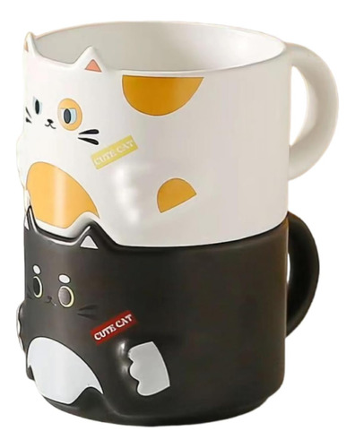 Juego De 2 Tazas Apilables De Gatos, Adorables Tazas De Café