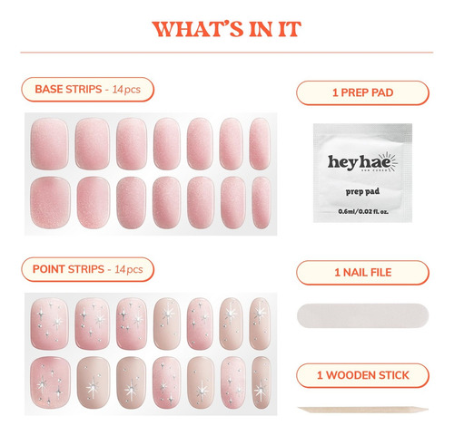 Heyhae Tiras De Uñas De Gel Semi Curadas | Sin Lámpara Led |