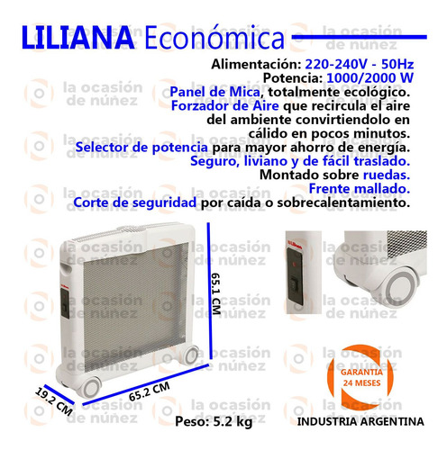 Imagen 2 de 6 de Calefactor Turbo Forzador Liliana Panel Eco Mica 1000/2000w