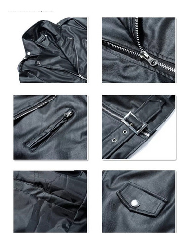 Chaqueta De Cuero De Solapa De Locomotora Punk Para Hombres