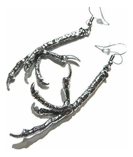 Silvertone Bird Foot Earrings Claw Talon Raven Crow Feet Go