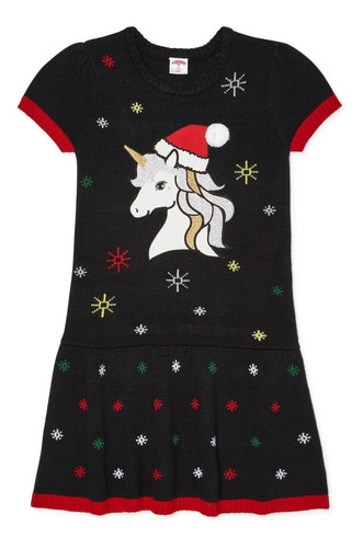 Vestido De Navidad De Unicornio De Niña Talla 7-8