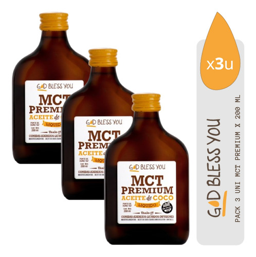 Aceite Mct Petaca Premium God Bless You 200ml Pack X 3uni