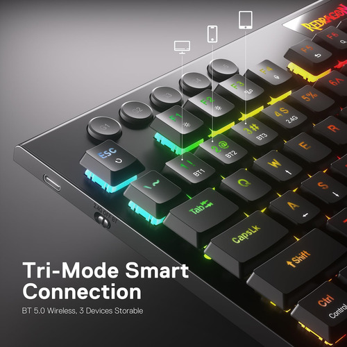 Redragon K618 Pro 3 Modos Rgb Sem Fio Teclado Mecânico, Desi