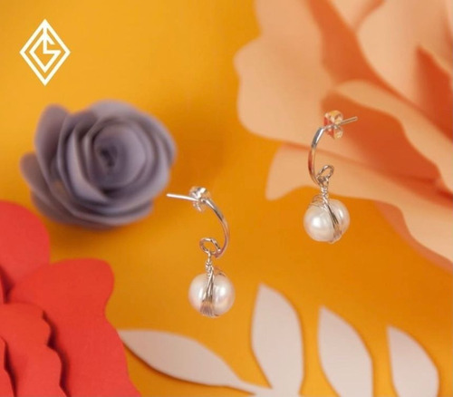 Aretes Largos De Plata 925 Y Perla Natural Cultivada Agálea
