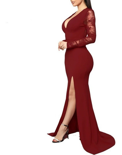 Vestido Elegante Para Fiesta Gala Manga Larga Y Cola Sirena | Meses sin intereses Vestido Elegante Para Fiesta Gala Manga Larga Y Cola Sirena | Meses sin intereses