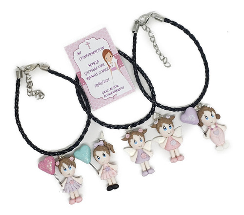 Recuerdo Confirmacion 3 Pz Pulsera De Piel Dije Niña