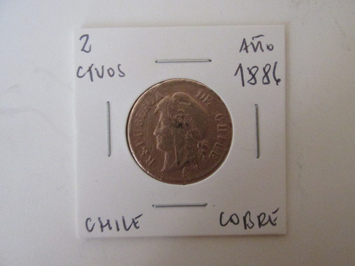 Antigua Moneda Chile 2 Centavos De Cobre Año 1886 Escasa (Usado)