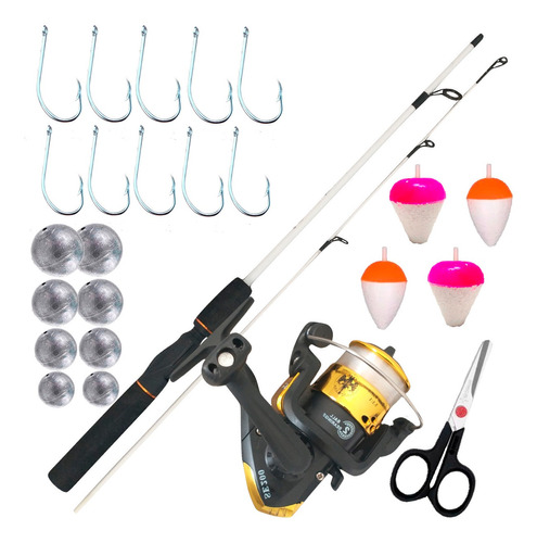 Kit De Pesca Barato Peixes Até 6kg Vara Molinete + 25 Peças