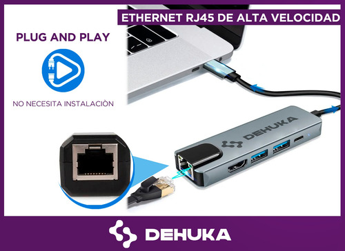 Imagen 4 de 7 de Adaptador Usb C A Hdmi Rj45 Usb 3.0 Usb C Dehuka Compatible Con Macbook Air Pro
