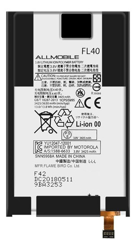 Pila Interna Fl40 Para Motorola X Play Xt1563 Xt1564 E/g