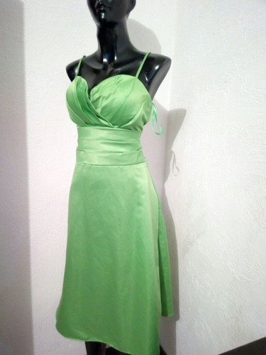 Vestido De Fiesta Verde Manzana Satinado Con Chalina Mayo Qu