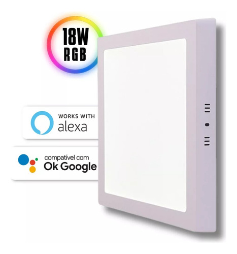 Painel Led Wifi Sobrepor 18w Rgb Quadrado Inteligente Alexa