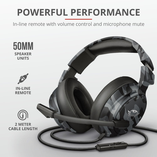 Imagem 3 de 5 de Headset Gaming Trust Gxt433k Pylo Mult Camo