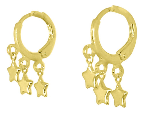 Aros Argollas Tres Estrellas Enchapado Oro 18k