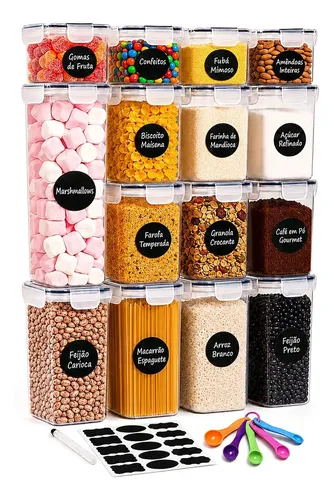 Potes Alimentos Herméticos Organizadores Cozinha Kit 15 Pcs Branco