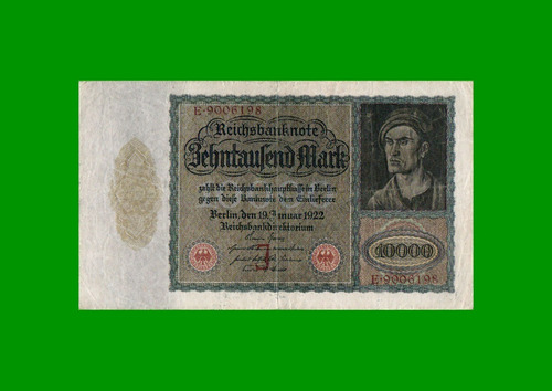 Billete Alemania 10.000 Marcos, Pick 70, Año 1922, Estado B.