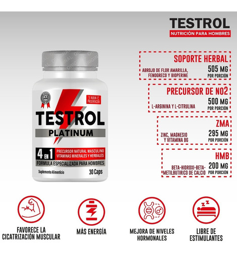 Testrol Platinum - Potenciador Natural Masculino - 30 Caps Sabor Sin sabor