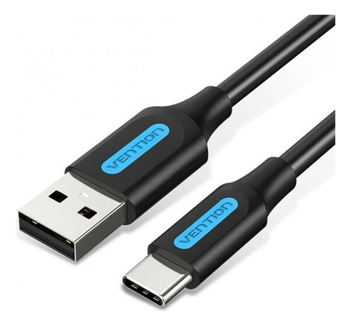 Cable USB Vention - USB a USB C - Carga rapida 3a - 1 Metro - 480 Mbps - Color Negro - PVC - Cargador y datos - Para PC / Notebook / Macbook / Celular / Tablet / Auriculares - COKBF