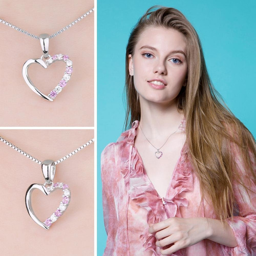 Collar Colgante Plata 925 Y Circones Diseño Corazón Florido