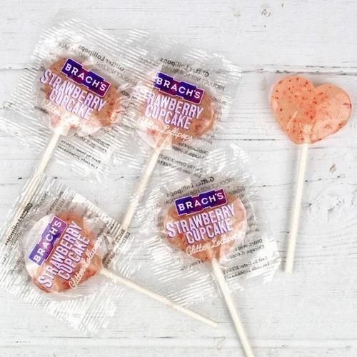 Paletas Sabor Cupcake Fresa C/ Glitter San Valentín Brachs