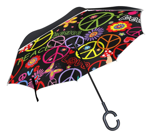 Paraguas Invertido Con Diseño Hippie Resistente Al Viento Y
