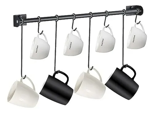 Soporte De Tazas De Café Montado En Pared Matt Negro Con Gan