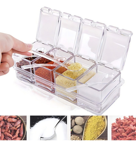 Porta Condimentos E Temperos Acrilico Crystal 4 Potes Cor Transparente