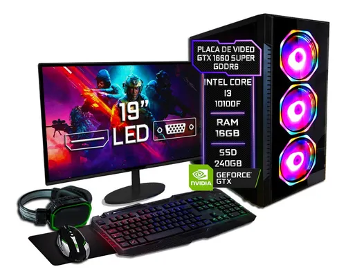 Pc Gamer Completo I3 10100f 16gb Ssd 240gb Gtx 1660 Super