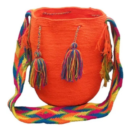 Mochila Wayuu Unicolor Naranja Original