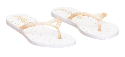 Chinelo Feminino Petite Jolie Glitter Ouro Light/branco