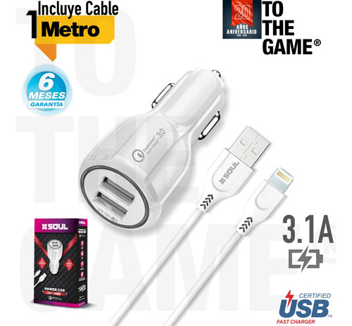 Imagen 2 de 6 de Cargador Auto Ultra Rápido Para iPhone 6 7 8 Plus Xr Xs 11